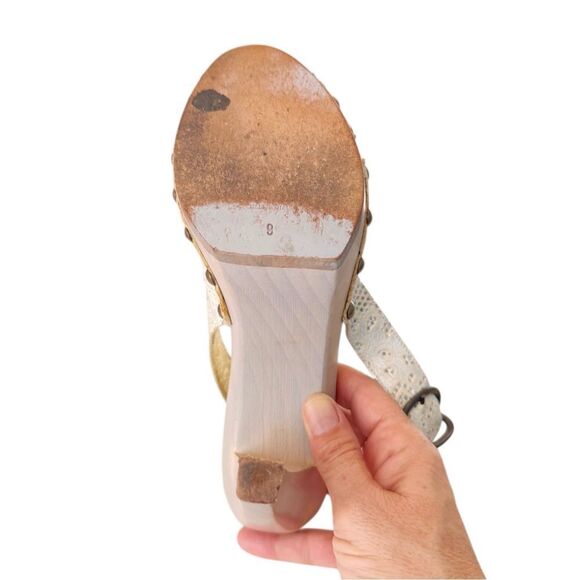 CYNTHIA VINCENT Studded Lace-Leather Sling-backs in Lavender & Gold Size 9 - Picture 7 of 9